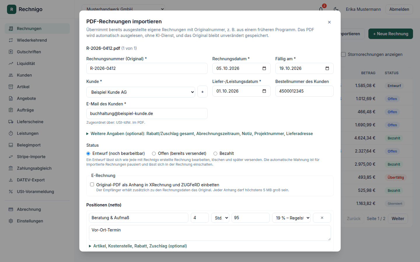 PDF-Rechnungen importieren
